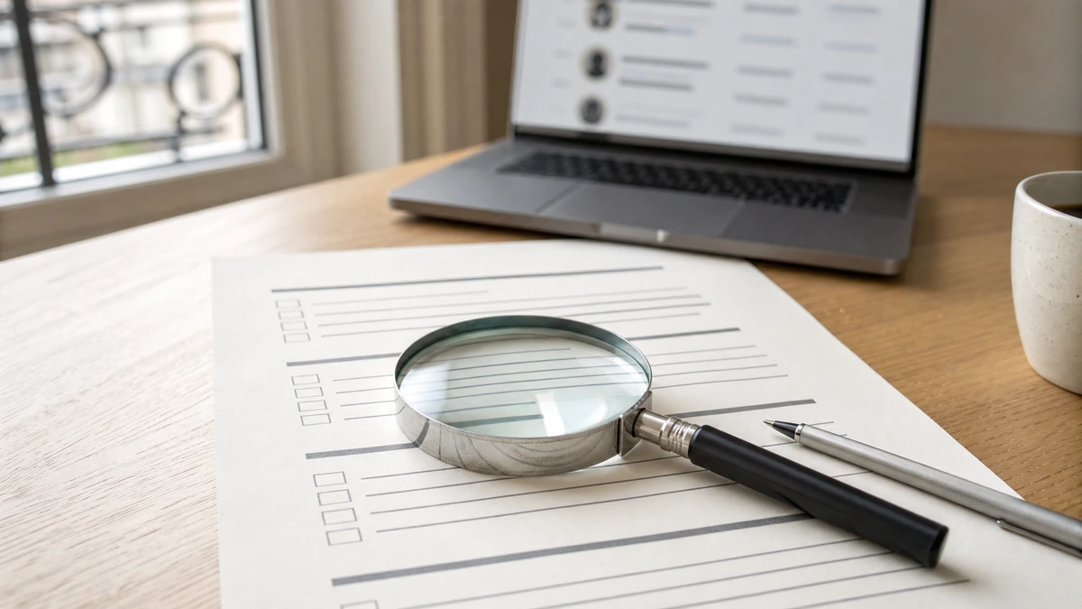 Expert en bâtiment agréé présentant à un client la liste officielle des experts judiciaires sur un ordinateur portable