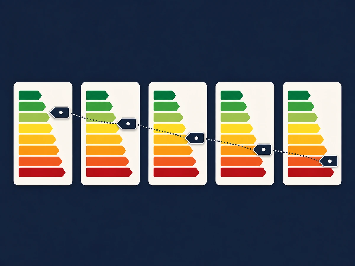Graphique illustrant la variabilité des classes énergétiques DPE obtenues par différents diagnostiqueurs sur un même bien